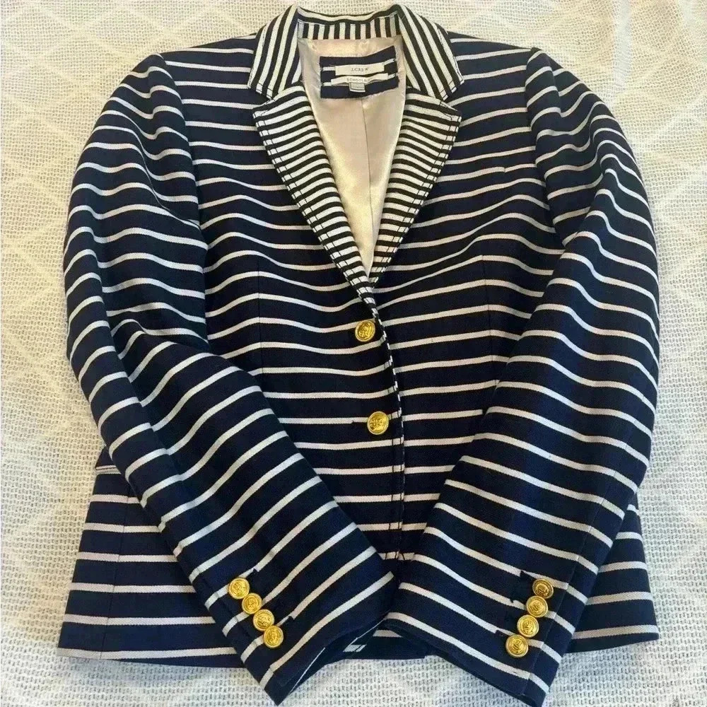 J.Crew Women’s Striped Schoolboy Blazer. Blue & white striped. Size 8. - Picture 5 of 12